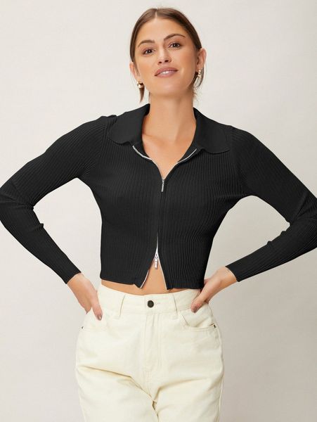 

wool mix crop ribbed cardigan k56a#, White;black