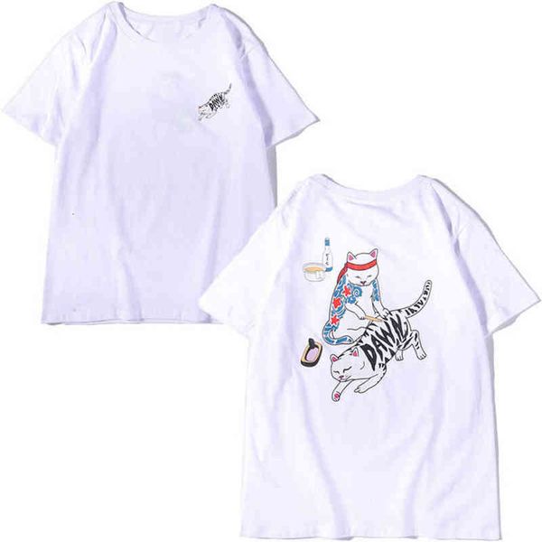 

american classic fashion brand ripndip mens t shirts designer animal cat t-shirts couple minority short sleeve summer women tshirt oversize, White;black