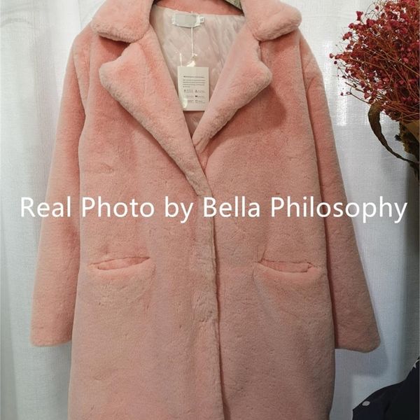 Bella Women Mink Faux Pur Coat Solid Feminino Turn Down Collar Winter Warm Fal Fur Lady Casual Casual Jacket LJ201204