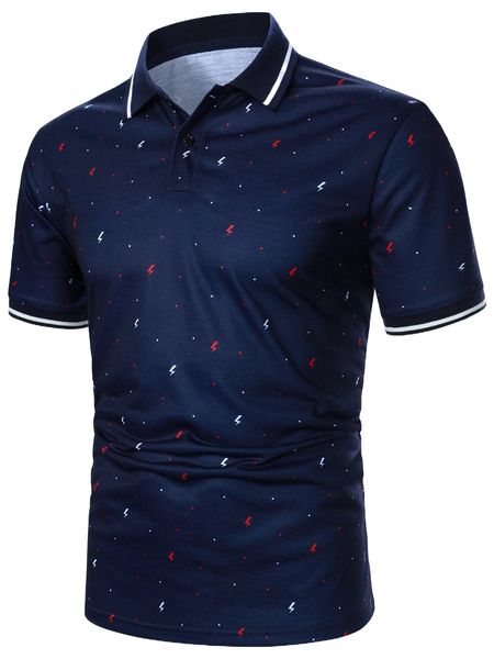 

men lightning & polka dot print contrast trim polo shirt n9d6#, White;black
