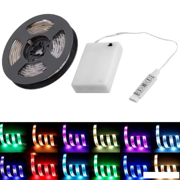 Faixa de LED de bateria de tira LED RGB RGB à prova d'água LEVS FLEXIBLE LUZES DE DECORAÇÃO DE DECORAÇÃO COM CONTROLADOR