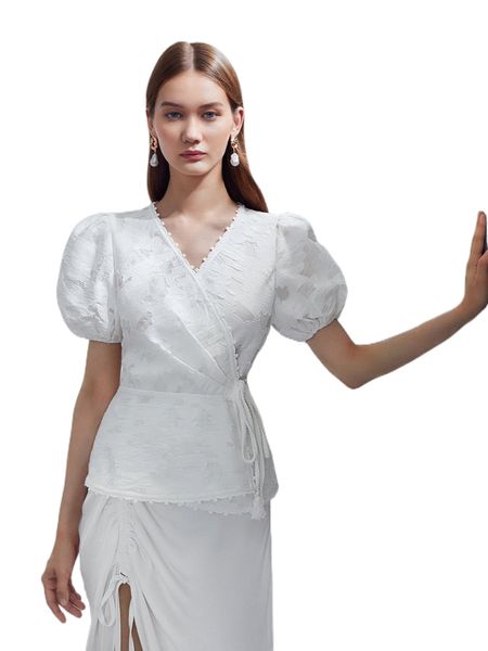 

motf premium viscose appliques balloon sleeve 81rq#, White