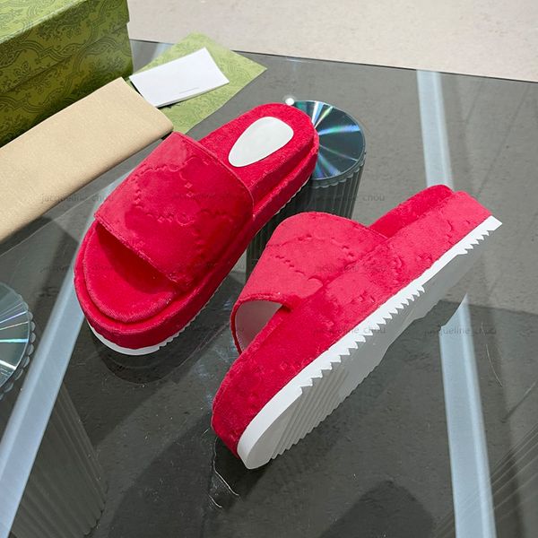 

fashion women slippers designer slides platform sliders luxurious sandals 5.5cm thick bottom real leather jacquard suede sandalen summer sho, Black