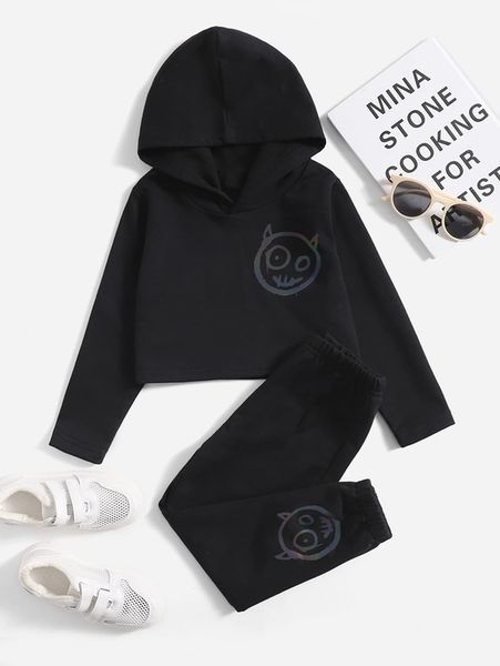 

toddler girls cartoon graphic hoodie & sweatpants she, White