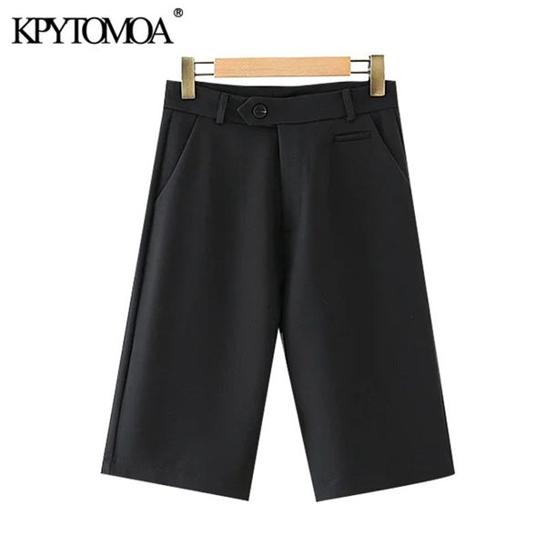 

kpytomoa women chic fashion side pockets straight shorts vintage high waist zipper fly female short pants mujer 210306, White;black