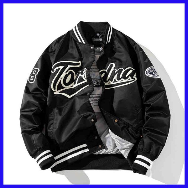 

baseball suit men's fashion brand spring and autumn loose high street american air force pilot jacket embroidered thin coat, Black