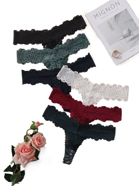 

6pack floral lace panty i99h#, Black;red