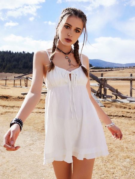 

romwe solid tie front ruched bust cami dress n4oj#, Black;gray