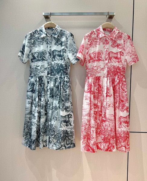 

2022 polo button waist cut animal print dress, Black;gray