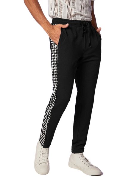 

men contrast houndstooth print pants l4gy#, Black