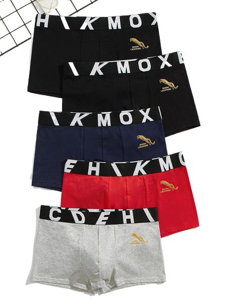 

men 5pcs letter graphic boxer brief x6pu#, Black;brown