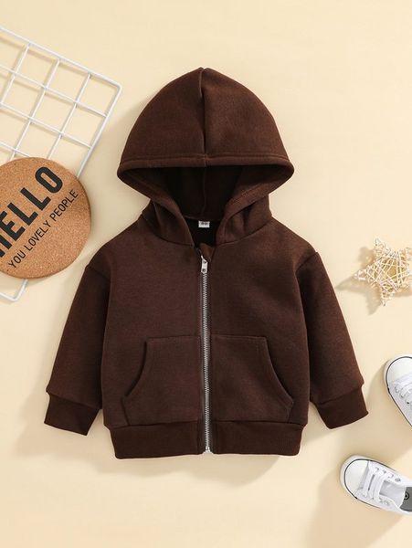 

baby solid zipper up pocket detail hoodie she, Black