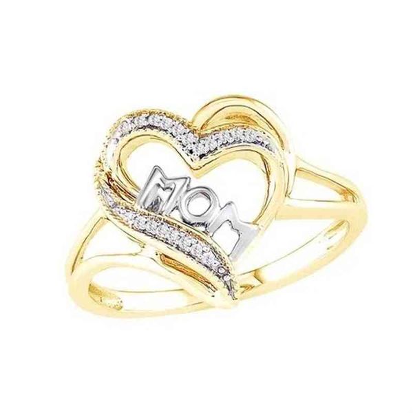 

women new fashion heart-shaped love mum ring two tone gold silver mom character diamond jewelry family birthday gift for moth287b