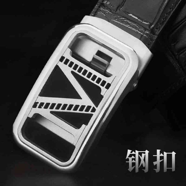 

steel head leather brown middle-aged men's korean letter m automatic buckle trouser belt, Black;brown