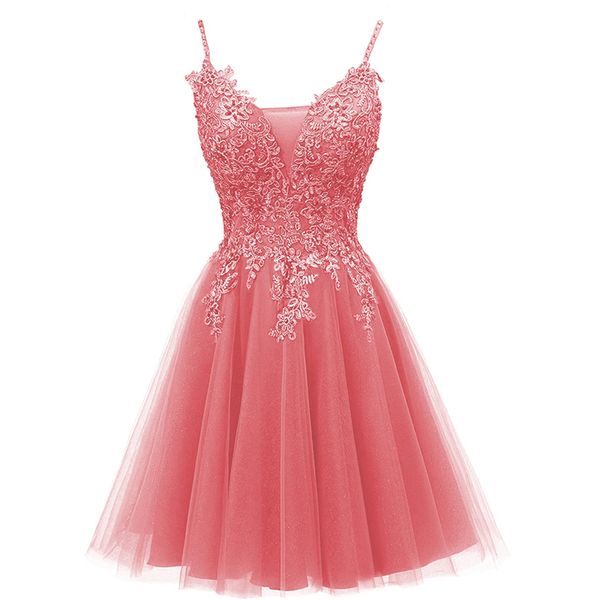 

homecoming dresses tulle spaghetti straps lace short graudation cocktail prom party gown a02, Blue;pink