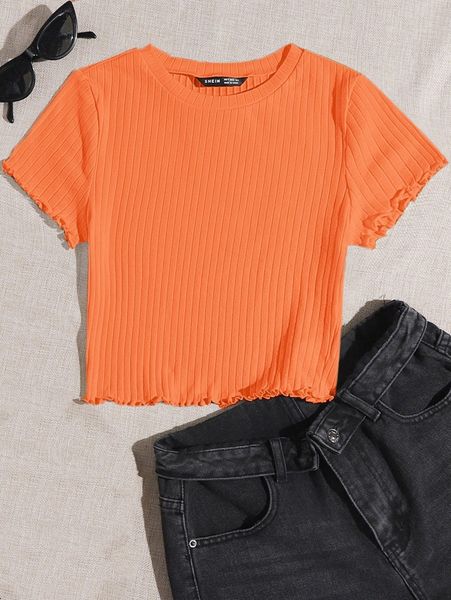

solid lettuce trim rib-knit tee a4it#, White