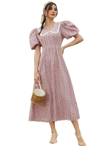 

ditsy floral puff sleeve dress c0c5#, Black;gray