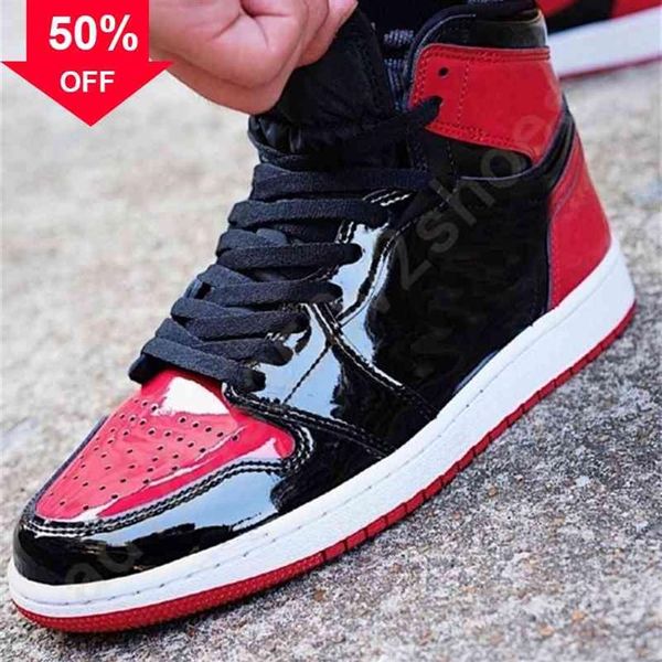 

classical 1s high og bred patent leather shoes men basketball red black jumpman 1 sneakers rubber sole sports trainers size 40 -462473