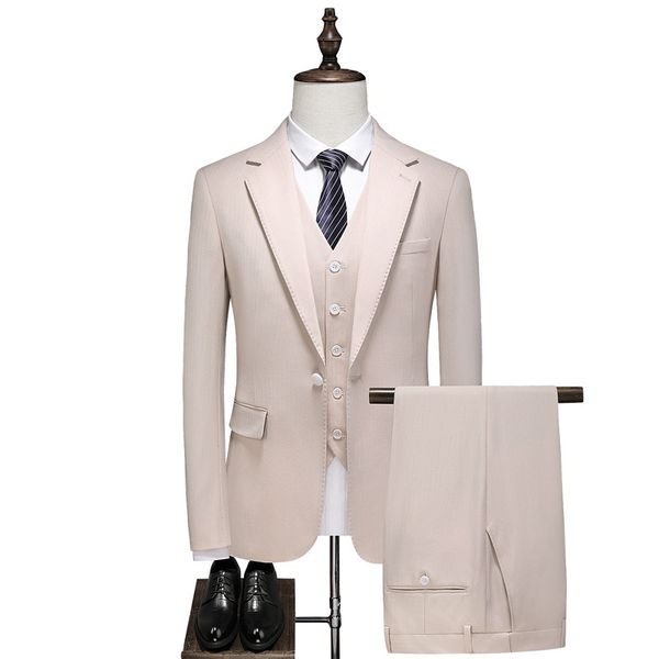 

autumn new men's suits solid color casual slim business professional formal dress single row one button large size suit vest pants thre, White;black