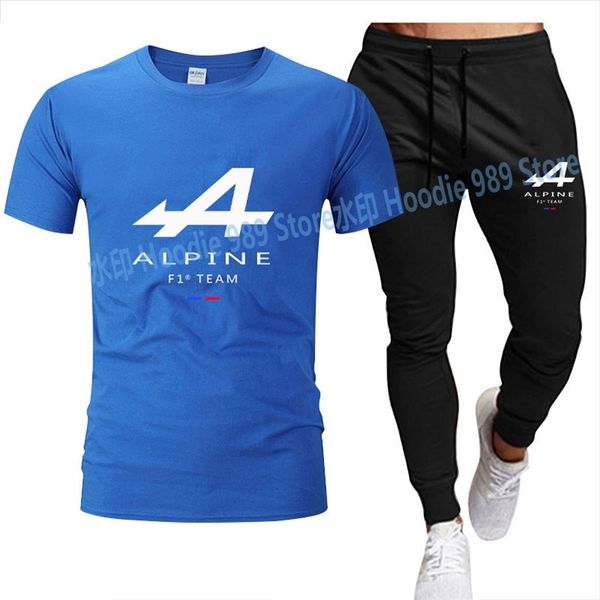 Estate Uomo Imposta stampato Alpine Racing team Drive Alonso Moda manica corta T-shirt in cotone Pantaloni tuta sportiva 220621