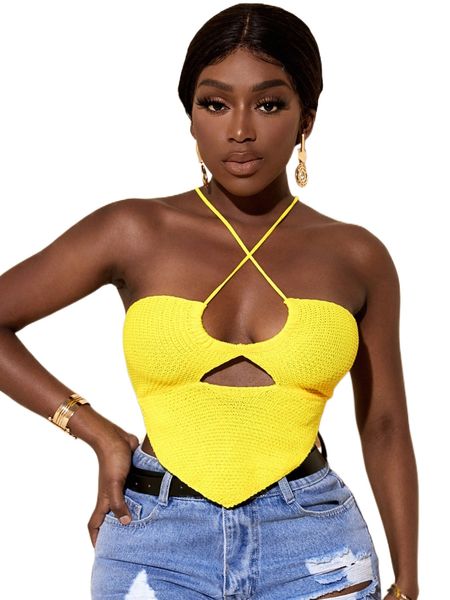 

sxy cut out lace up back bandana halter 63nn#, White
