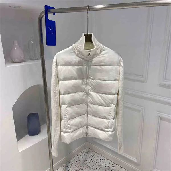 

quality men stand up collar down jackets knitted wool cardigan patchwork 90% white duck down front winter casual men coats, Black