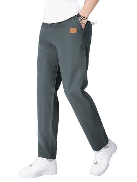 

men patch detail slant pocket pants u3x4#, Black