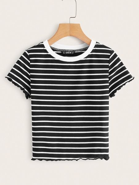 

lettuce edge striped rib-knit tee u0ye#, White