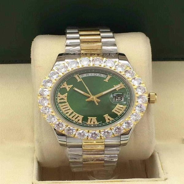 

watches men day-date red face diamond watch men automatic mechanical movement wristwatche sports watches188n, Slivery;brown