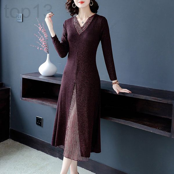 

casual dresses designer temperament high-end fake two-piece slim waist closing thin dress autumn 2019 new long sleeved split skirt women&#03, Black;gray