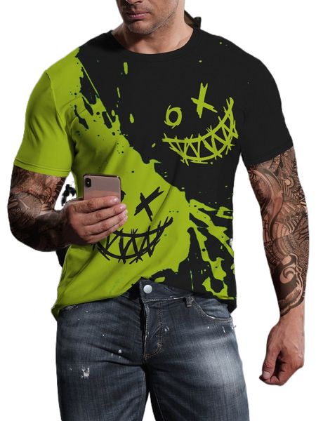 

men color block splash ink & expression print tee o2yg#, White;black