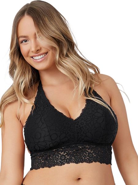 

luvlette sunny lace padded halter bralette f9ad#, Black;red