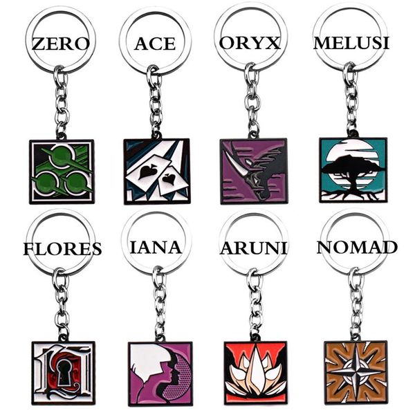 

rainbow six 6 siege enamel keychain for men zero ace oryx melusi iana aruni nomad keyrings key holder car bag hanging jewelry277p, Silver