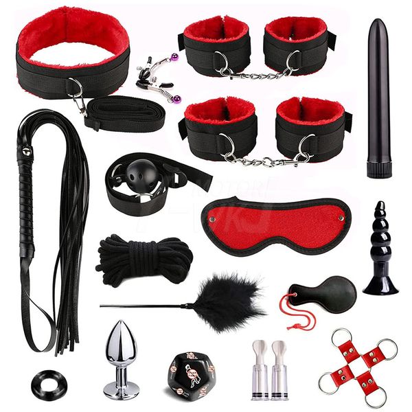 Für Bondage-Anzüge, Handschellen, Fußschellen, Peitsche, Seil, Vibrator, Augenmaske, sexy Spielzeug, Ausrüstung, männlich, weiblich, Erwachsener