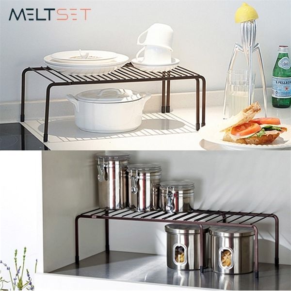 Armazenamento de cozinha ajustável Plupão de metal de metal prateleira de armazenamento não esquiador rack de rack de camada única Organizador de utensílios de cozinha T200413