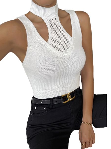 

cut out crop knit tank v7bs#, White;black