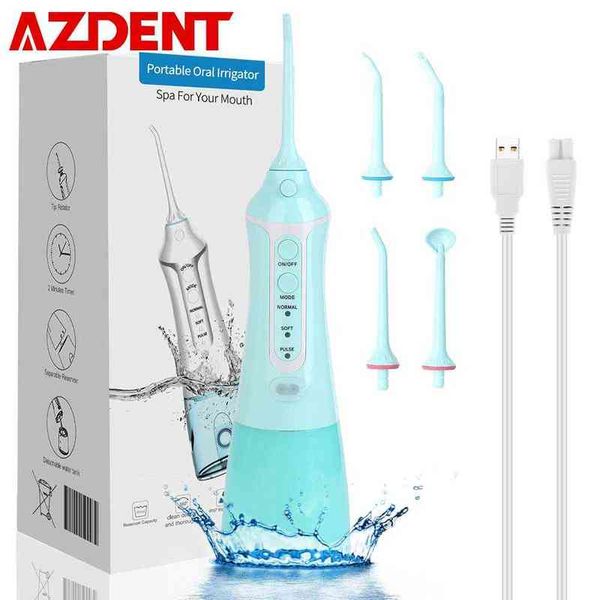

azdent portable usb recharge 3 modes dental oral irrigator mint ipx8 waterproof flosser 300ml tank 5 nozzles tooth cleaner 220510