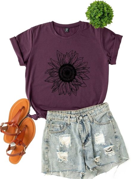 

plus sunflower print tee b3mr#, Black