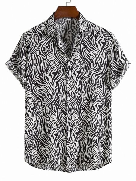 

men random zebra striped print button up shirt q3sb#, White;black