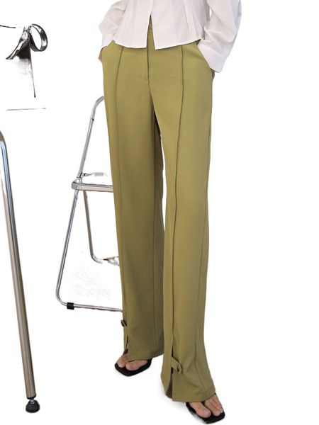 

dazy slant pocket button split hem pants b9aq#, Black;white