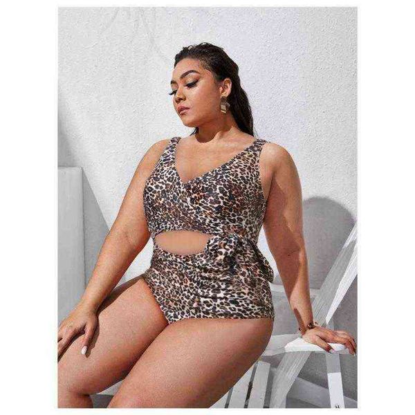 

set 2022 oversized girl leopard print fat woman swimsuit, Red;black