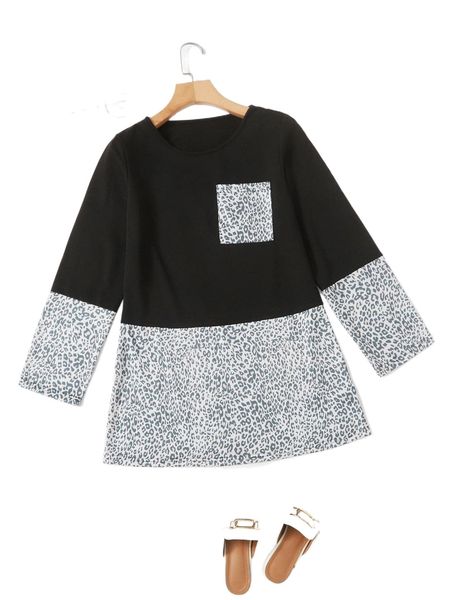 

leopard print colorblock patched pocket tee a5qh#, White