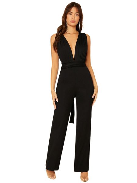 

tall criss cross tie back jumpsuit f8vu#, Black;white