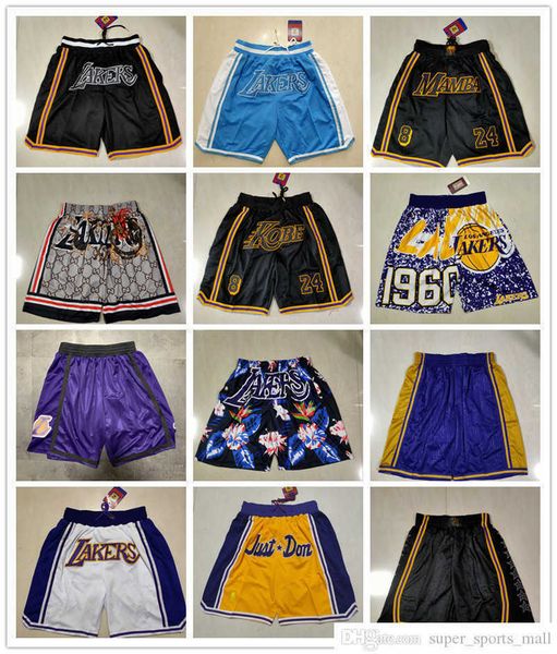

los angeles''lakers''men retro basketball shorts pocket purple size s-2xl, Black