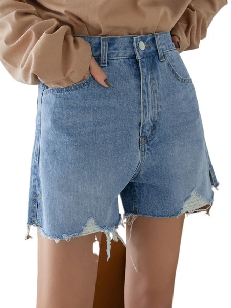 

dazy high waist ripped frayed split hem denim shorts a4rn#, White;black