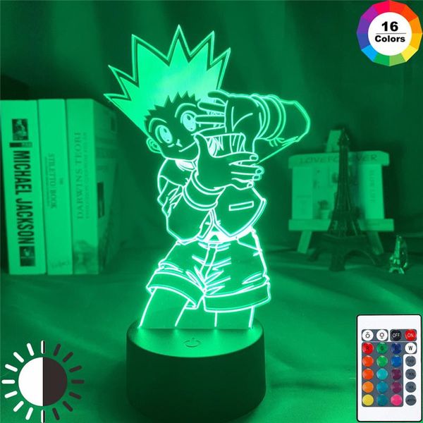 Portachiavi Cosplay Anime Figura Modello Piastra Gon Freecss Killua Acrilico 3D LED Lampada da notte in piedi Segno Decorazione da scrivania Giocattolo Portachiavi Portachiavi