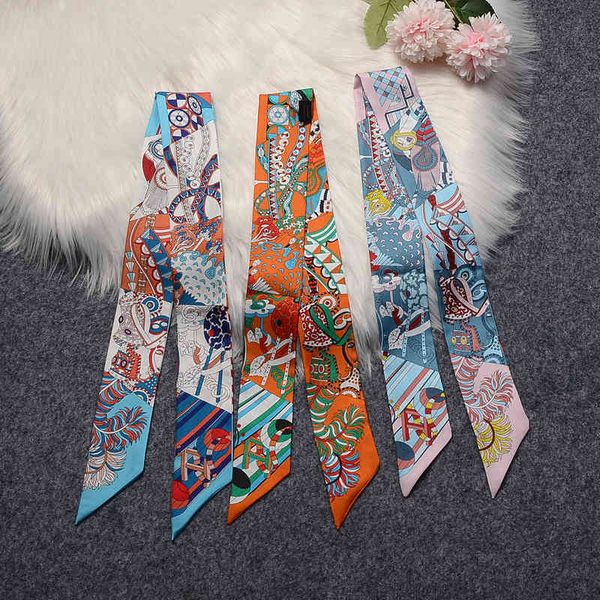 

2022 new % silk scarf women luxury natural silk slender hair band bags scarves foulard fashion turban headband g220513, Blue;gray