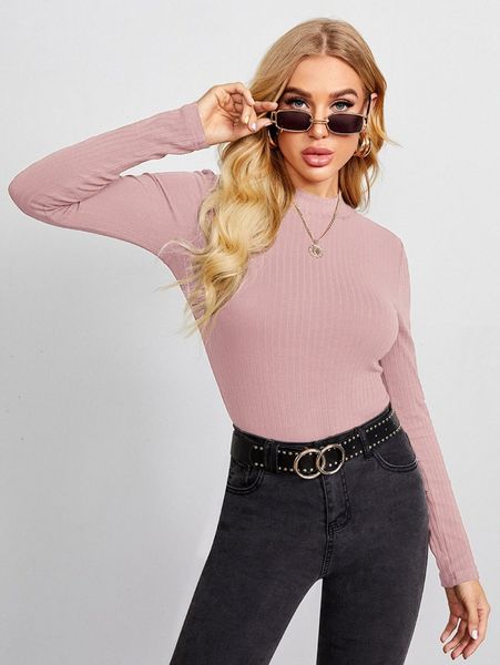 

mock-neck rib-knit l29m#, White