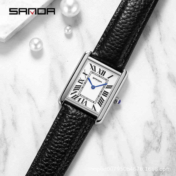 

luxury montre tank cart fashion women square leather strap intellectual quartz waterproof movement anglaise, Slivery;golden