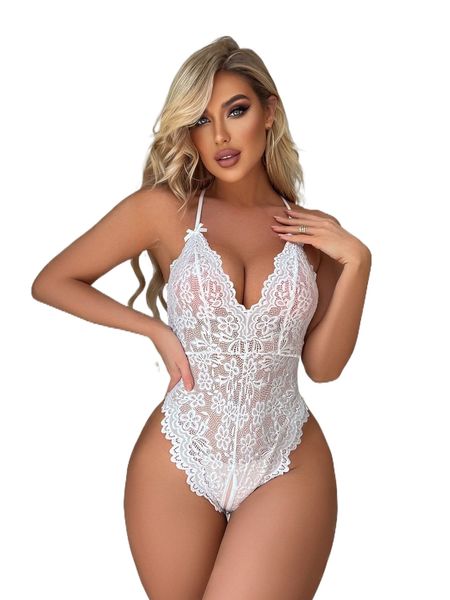 

floral lace scallop trim teddy bodysuit c0s0#, Black;red